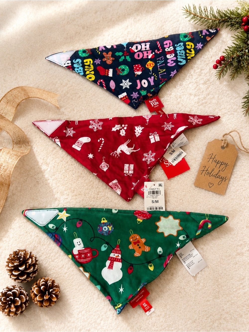 Family Pajamas Red and Green Holiday Dog Bandanas - 3 Pack